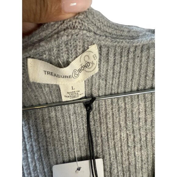 Treasure &‎ Bond Womens Grey Ribbed Knit V-Neck Sweater Size L - Picture 6 of 6